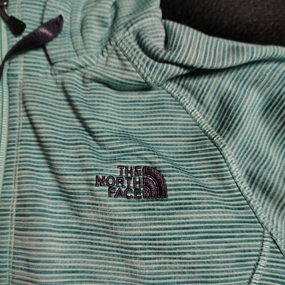 The North Face Blue Green Striped Full Zip Jacket Hood Logo Women's Size Small - Picture 4 of 11